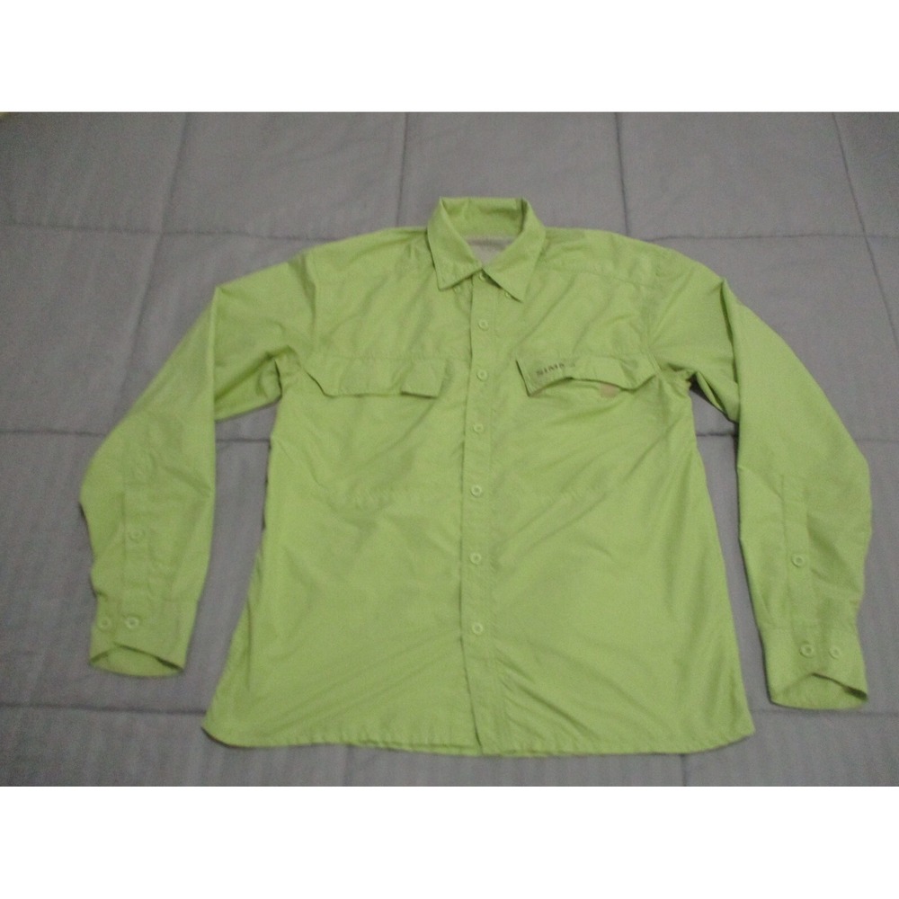 Simms Shirt Mens Small Yellow Outdoor Button Fishing Hiking Performance Hiking A